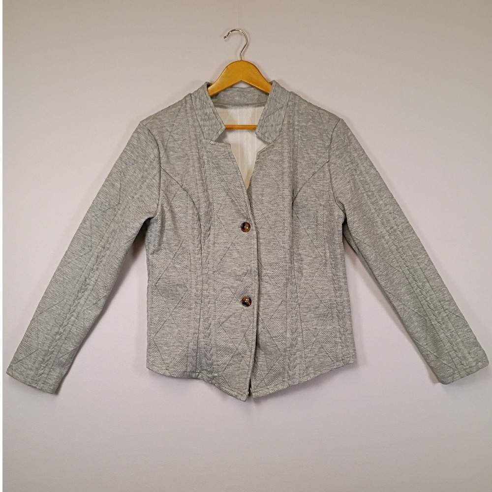 Business Casual Unbranded Women S Grey Quilted Cable Knit Two Button Blazer